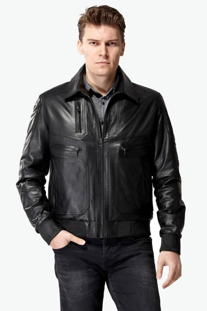 Кожаная куртка мужская Deriza 35-2128S черная 3XL (товары доставляются из-за рубежа)