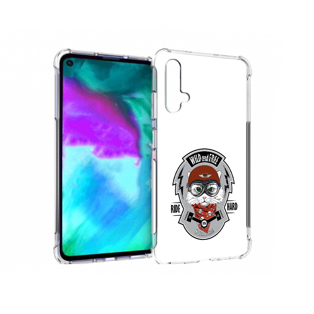 Чехол бампер MyPads кошка в шлеме для Huawei nova 5T противоударный