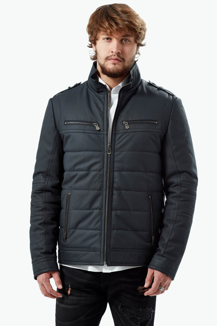 

Кожаная куртка мужская Deriza 35-199 синяя 2XL (товары доставляются из-за рубежа), Синий, 35-199