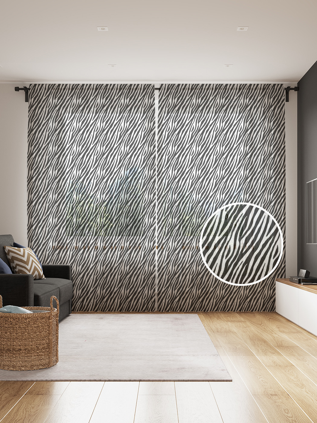 

Фототюль JoyArty "Имитация зебриной шкуры", 145x265см, 2 полотна, лента, 50 крючков, Имитация зебриной шкуры