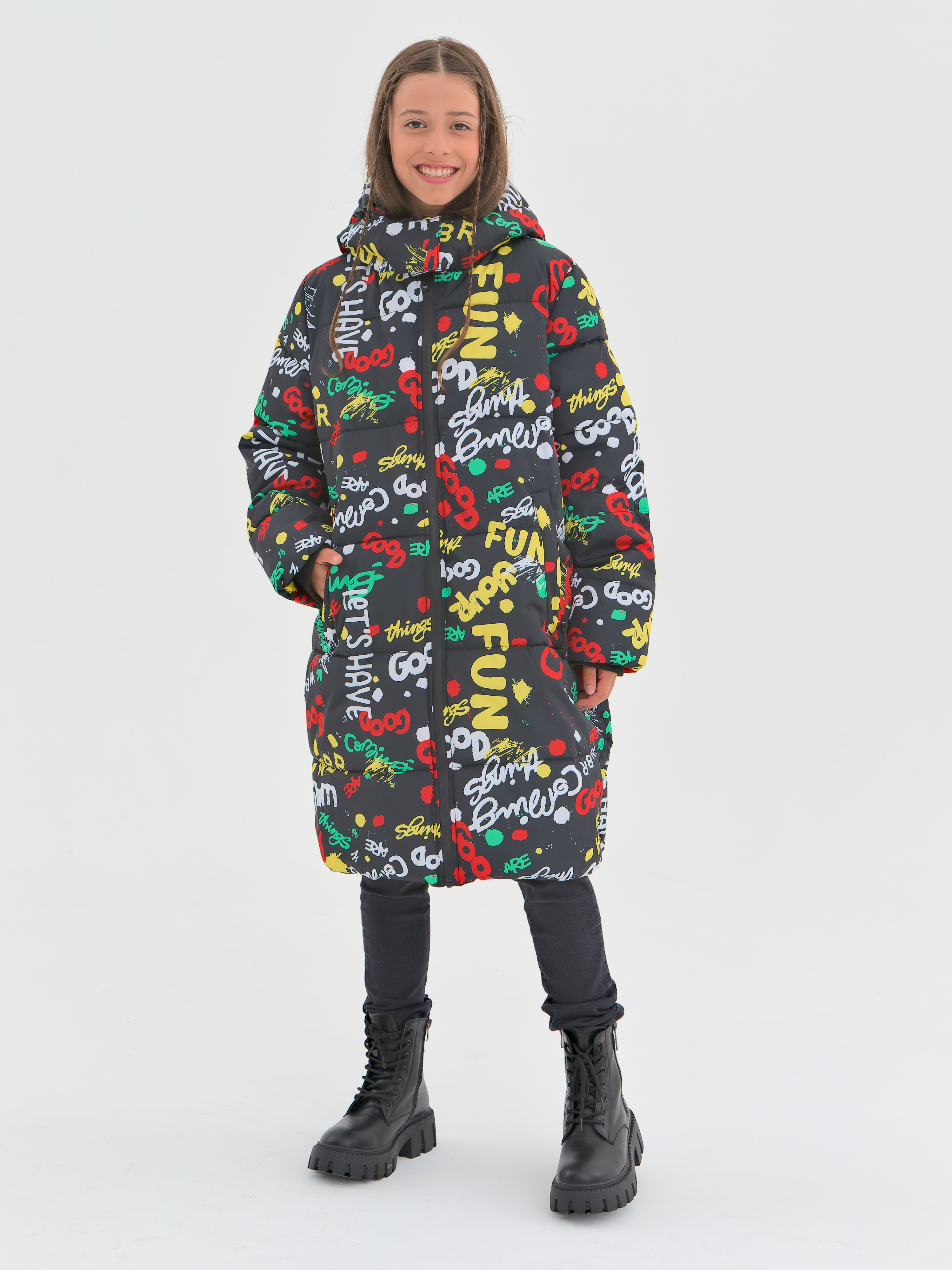 Пальто детское WBR 68-020, разноцветный, 152