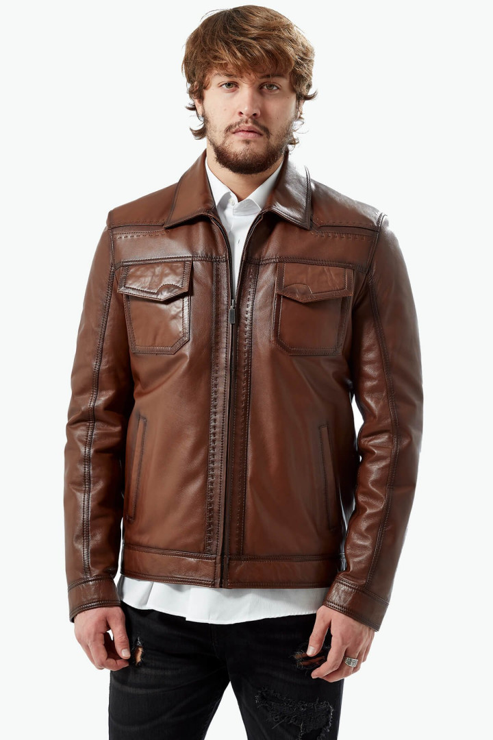 фото Кожаная куртка мужская deriza 35-7007t коричневая 3xl (товары доставляются из-за рубежа)