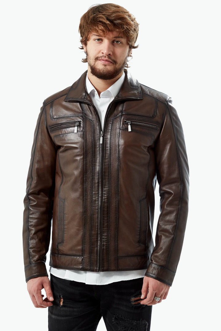 Кожаная куртка мужская Deriza 35-7161 коричневая S (товары доставляются из-за рубежа)