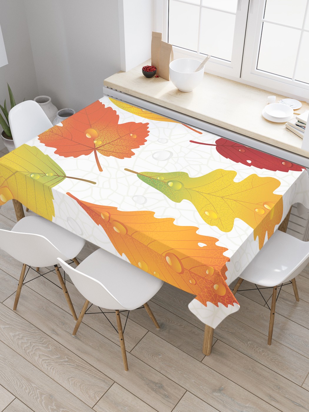 

Скатерть прямоугольная JoyArty на кухонный стол "Осенние листья" из оксфорда, 180x145 см, Оранжевый, Осенние листья
