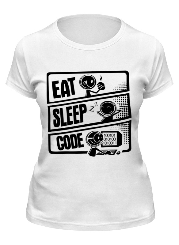 

Футболка женская Printio Eat, sleep, code белая L, Белый, Eat, sleep, code