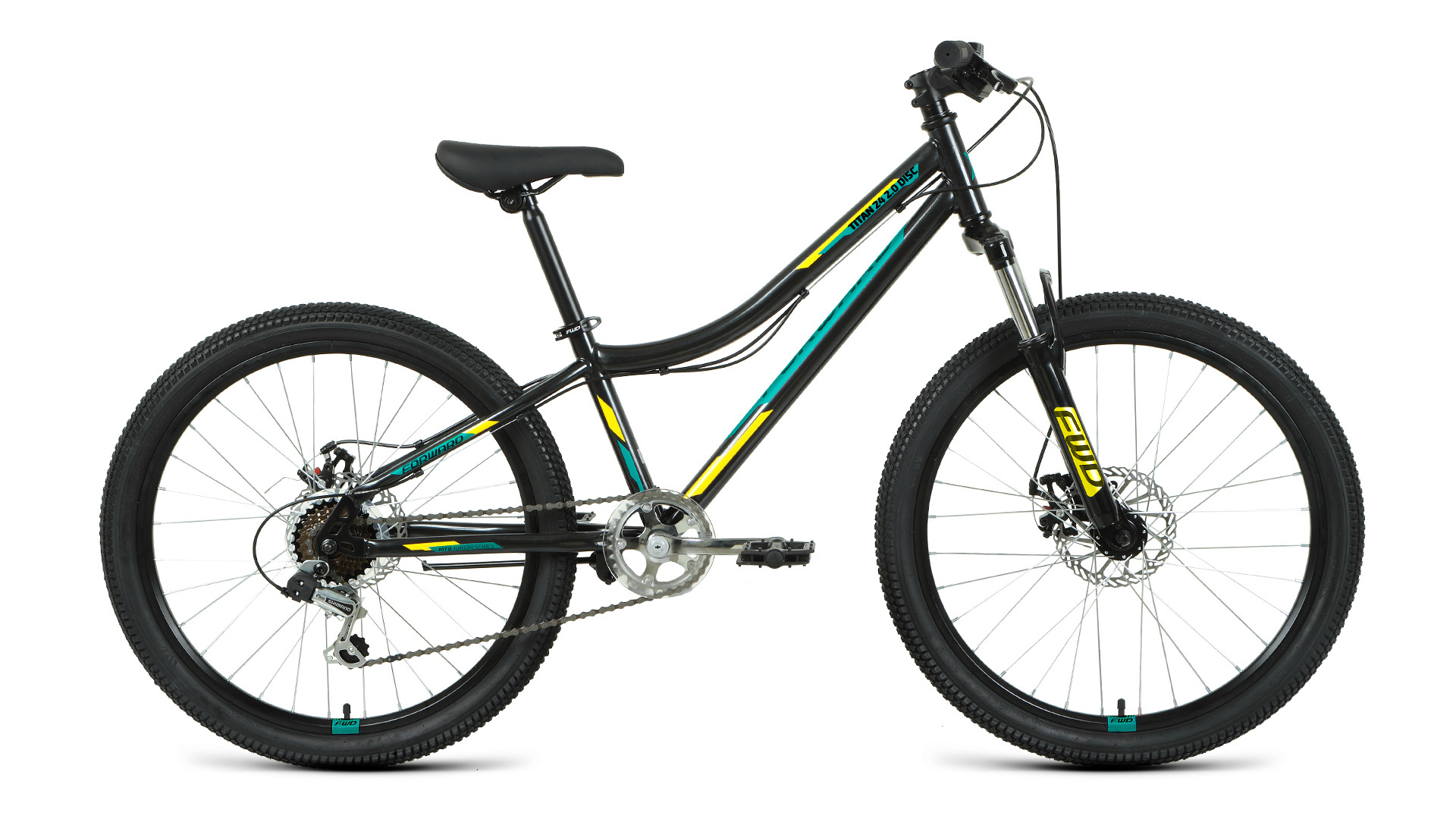 фото Подростковый велосипед forward titan 24 2.0 d, год 2022, цвет черный-желтый