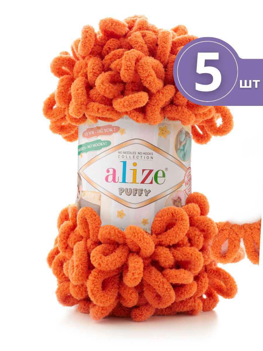 

Пряжа плюшевая Alize Puffy Ализе Пуффи - 5 мотков 06 Оранжевый, 9 м 100 г, Puffy (Ализе Пуффи)