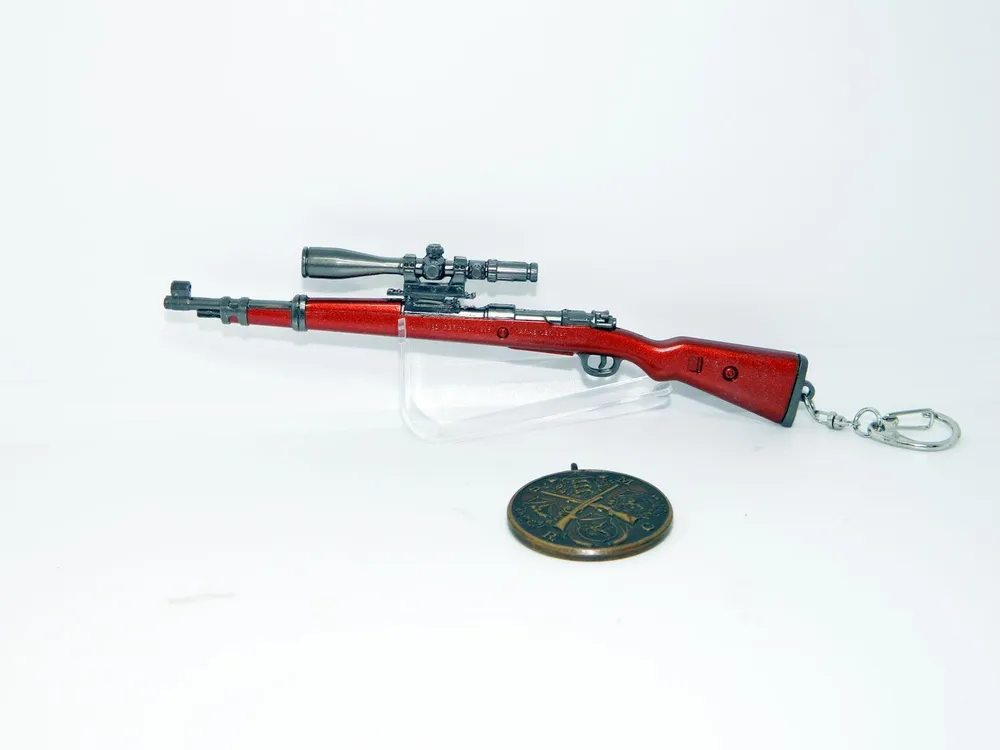 

Модель винтовки Mauser k98, метал, длина 17 см, Красный;серый