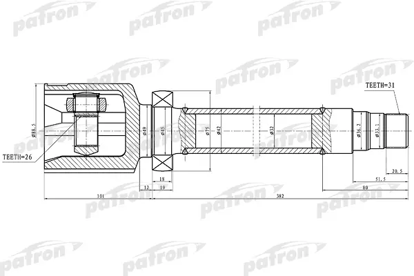 

ШРУС внутренний правый 31x36.2x26 FORD MONDEO CA2 07- PATRON PCV1325