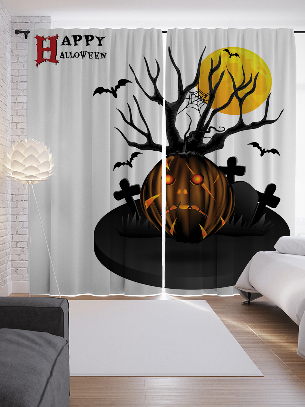

Шторы JoyArty с фотопечатью "Тыква у кладбища" из сатена, 290х265 см, Тыква у кладбища