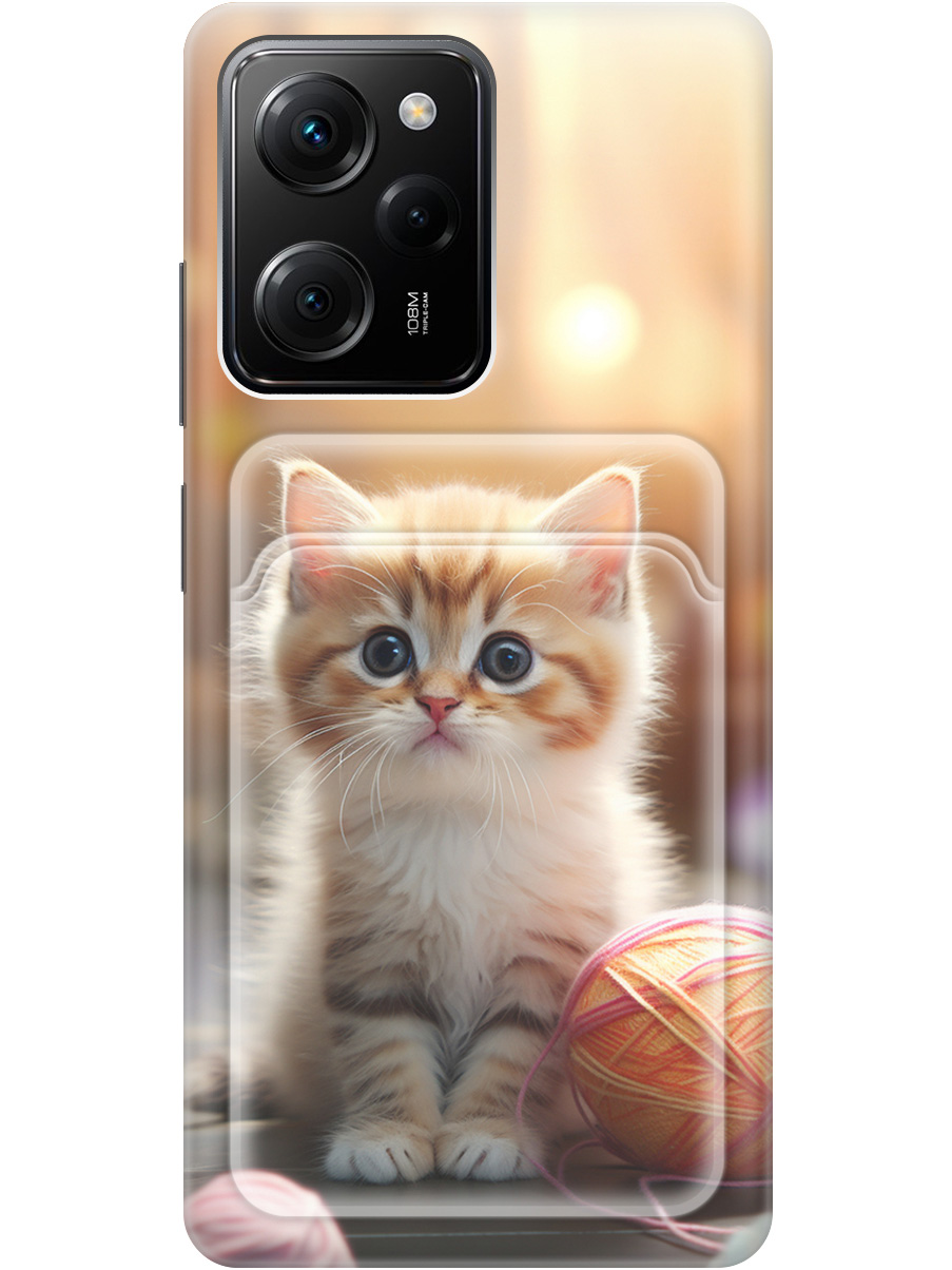 

Силиконовый чехол на Xiaomi Poco X5 Pro 5G с рисунком "Котик и нитки", Белый;желтый;розовый, 20011951