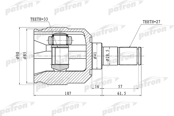

ШРУС внутренний левый 27x41x33 HYUNDAI TUCSON 04-10 PATRON PCV1355