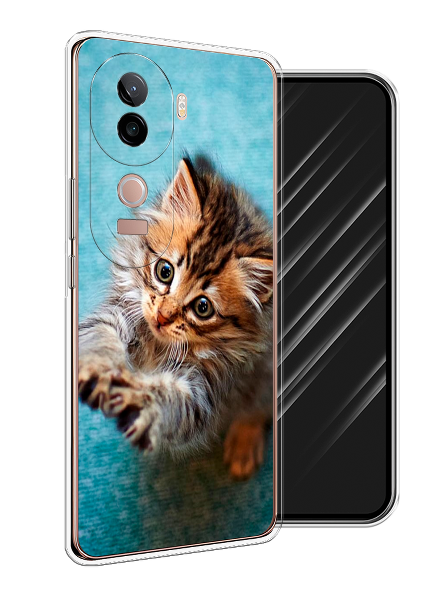 

Чехол Awog на Vivo V40e "Котенок просит есть", Бирюзовый;коричневый;белый, 2611950-1