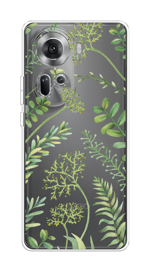 

Чехол на Oppo Reno 11 (Global) "Green Leaves", Зеленый;прозрачный, 2515850-1