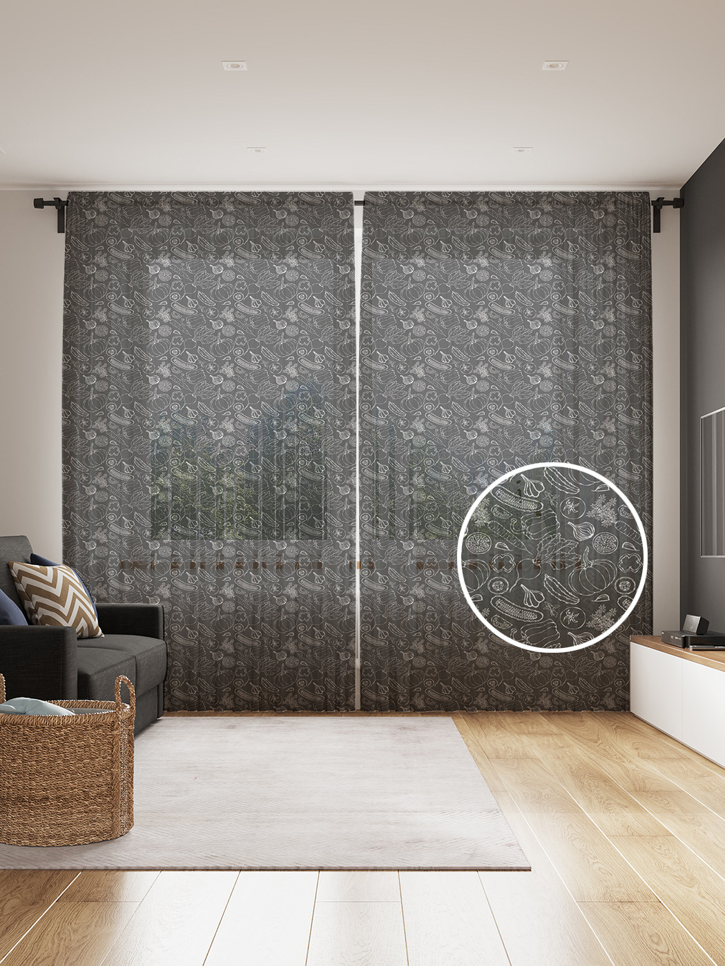 

Фототюль JoyArty "Овощной абрис", 145x265см (2 полотна со шторной лентой + 50 крючков), Овощной абрис