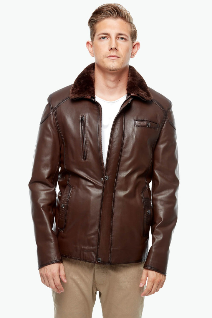 Кожаная куртка мужская Deriza 35-6056 коричневая S (товары доставляются из-за рубежа)