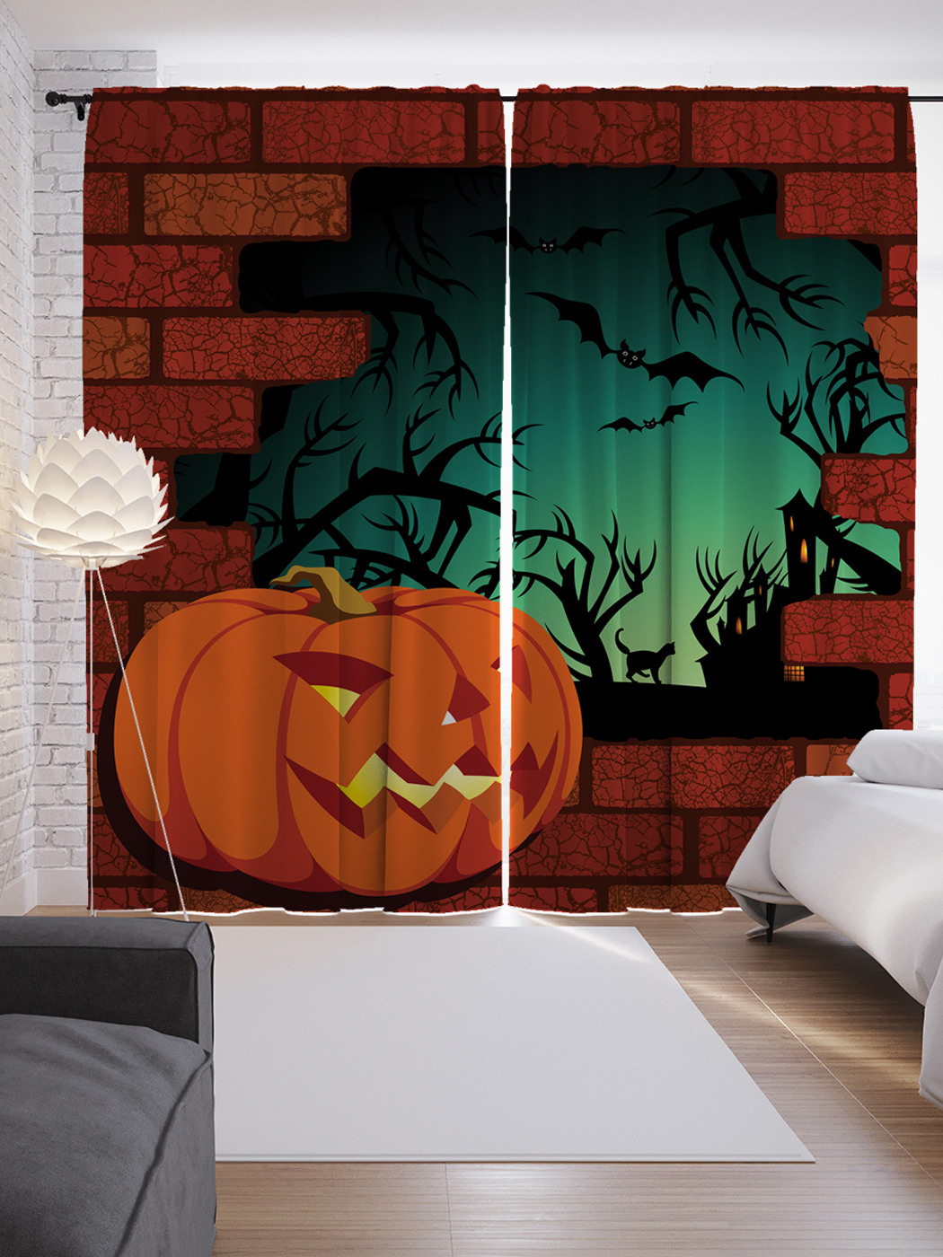 

Шторы JoyArty с фотопечатью "Джек-фонарь у пролома в стене" из сатена, 290х265 см, Джек-фонарь у пролома в стене