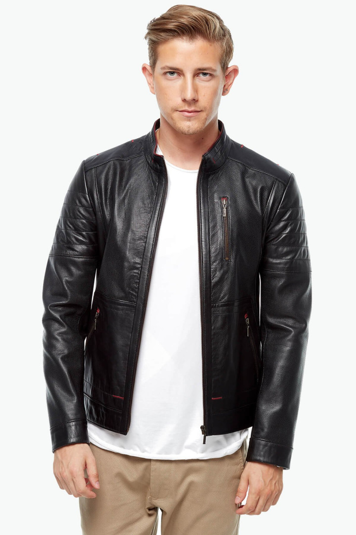 Кожаная куртка мужская Deriza 35-8749 черная 3XL (товары доставляются из-за рубежа)