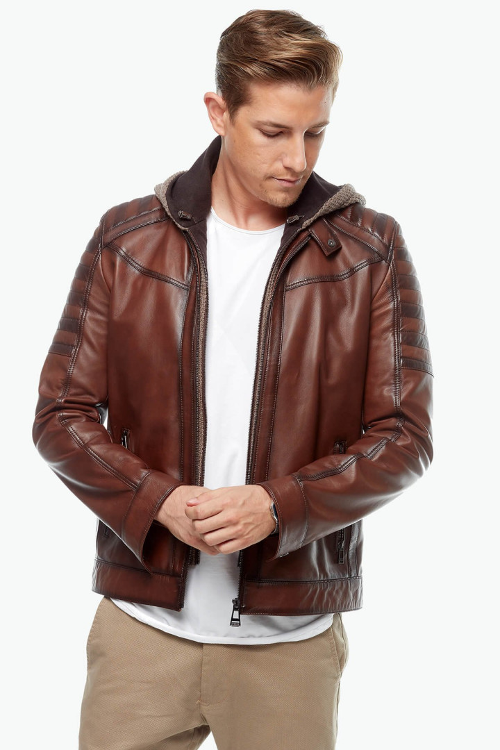 Кожаная куртка мужская Deriza 35-8755 коричневая M (товары доставляются из-за рубежа)