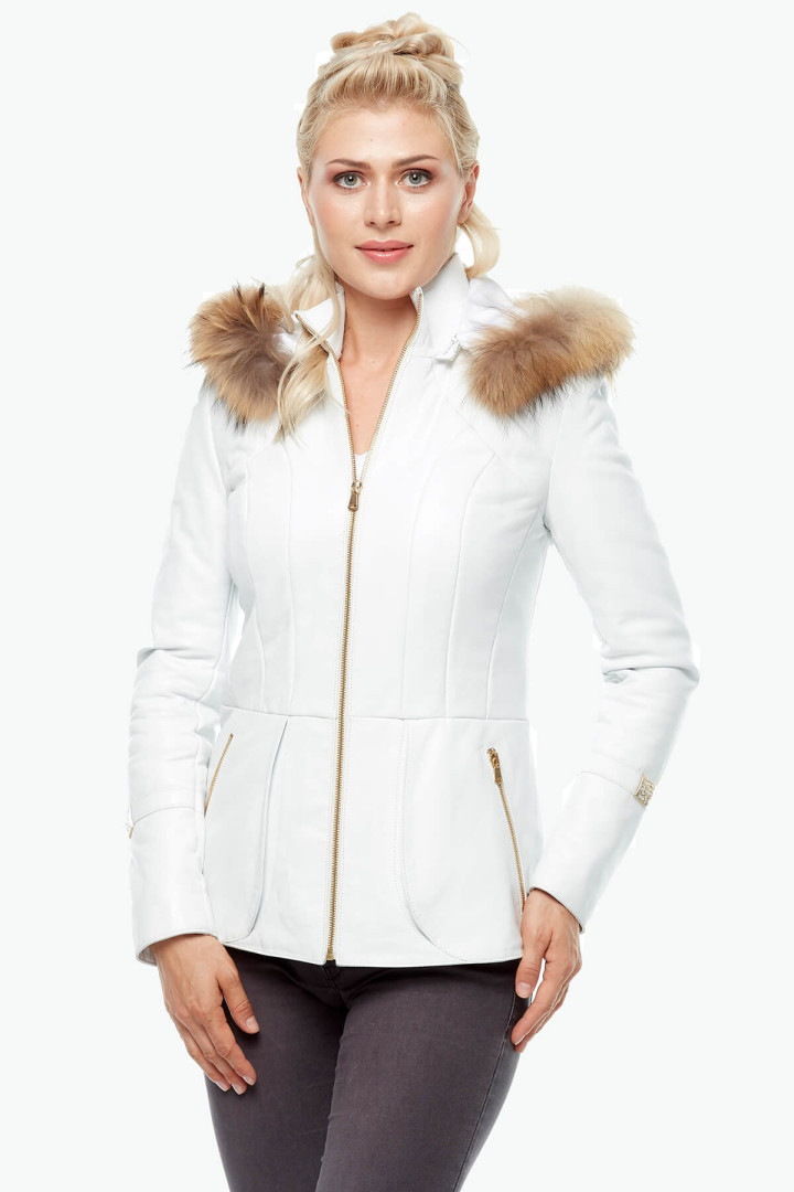 Кожаная куртка женская Deriza 39-2018-02 белая S (товары доставляются из-за рубежа)