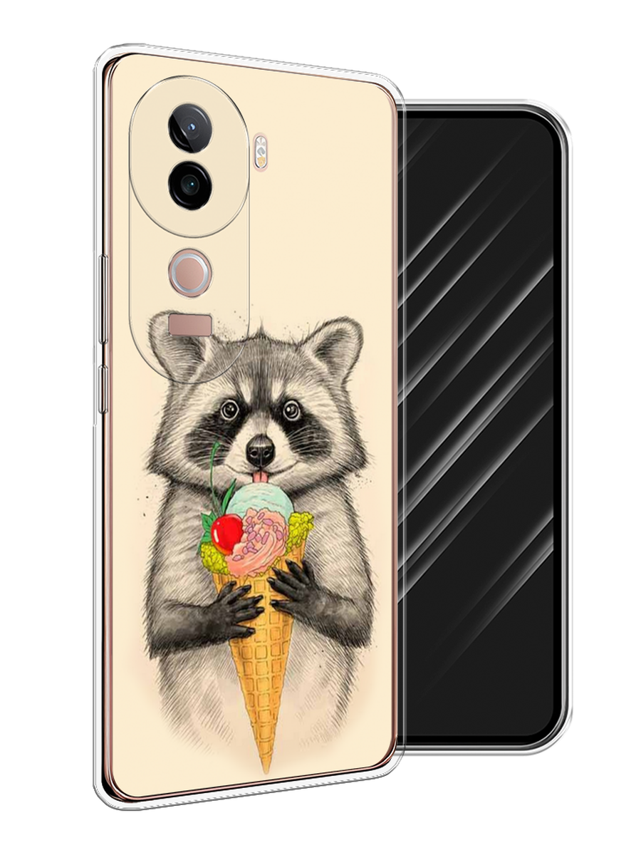 

Чехол Awog на Vivo V40e "Енот с мороженым", Бежевый;серый, 2611950-1