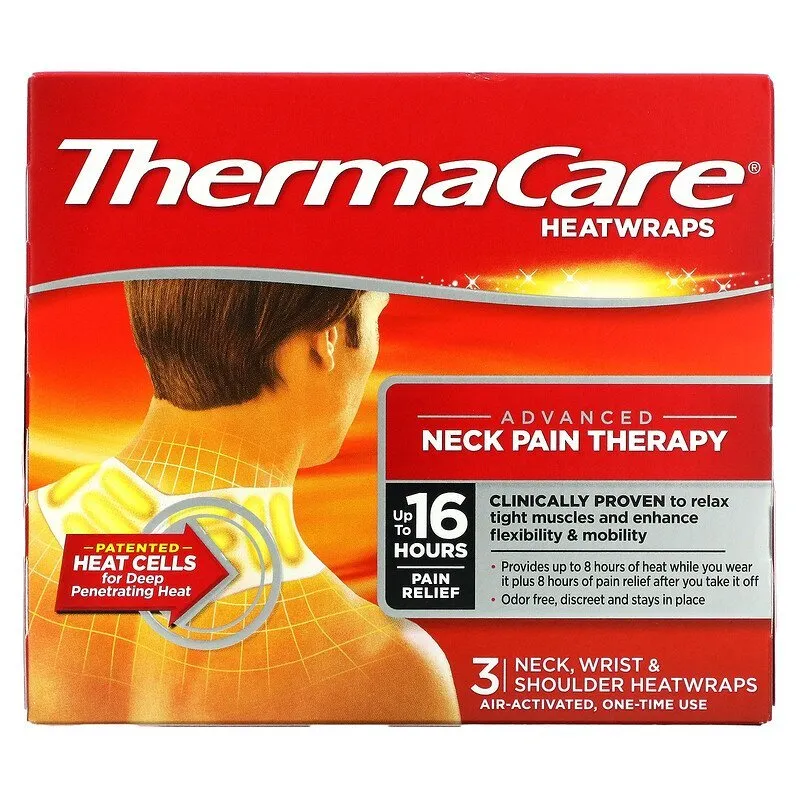 

Пластырь ThermaCare, для лечение боли в мышцах и суставах, 3 шт, Белый, ThermaCare, тепловые обертывания для шеи