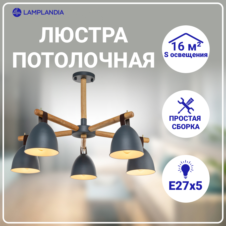 Люстра Lamplandia L1467 DECIZE GREY Е27 5 40Вт