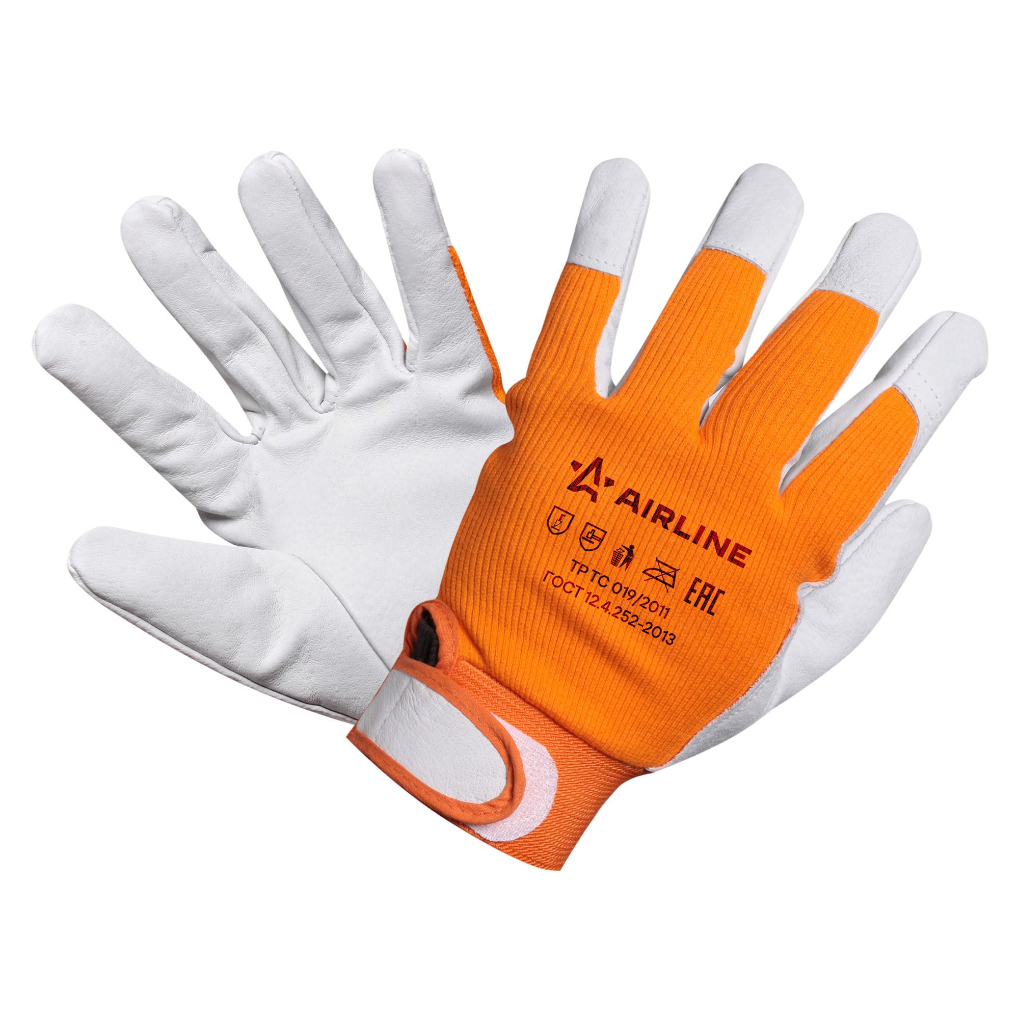 AIRLINE AWGS14 Перчатки козья кожа, комбинированные (натур. кожа/хлопок) (XL), оранж./сер. спилковые комбинированные перчатки fort