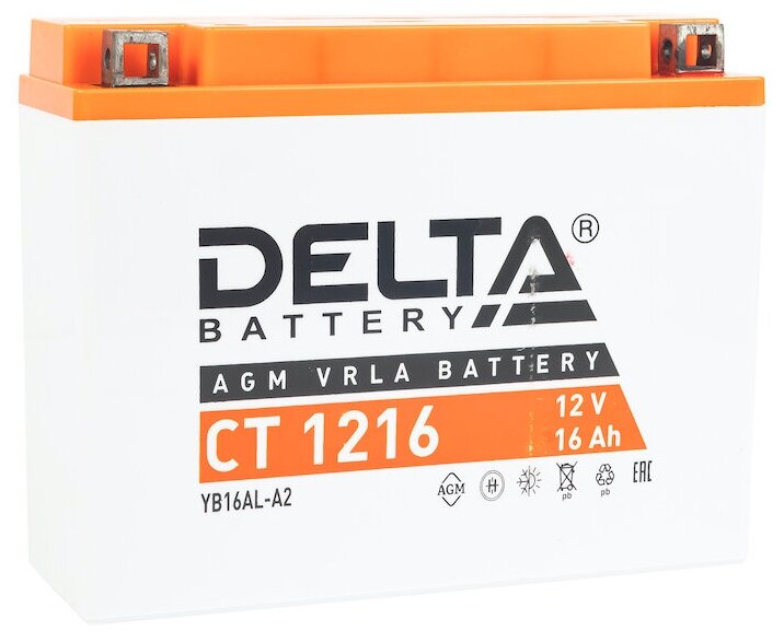 Аккумулятор DELTA Battery AGM 16 А/ч обратная R+ 205x70x162 EN200 А  CT 1216