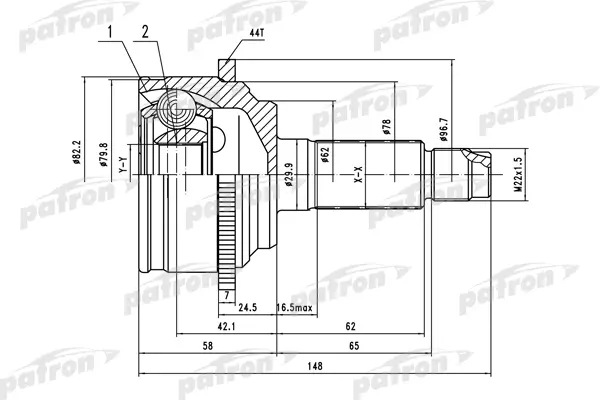 

ШРУС наружн к-кт 28x62x32 ABS:44T MAZDA: 6 02- PATRON PCV1525