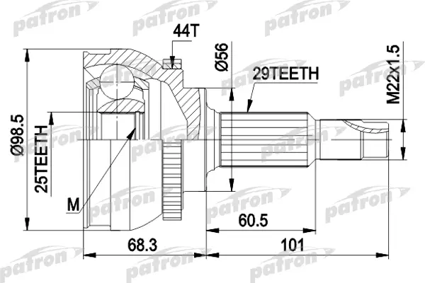 

ШРУС наружн к-кт NISSAN: X-TRAIL 01-, MAXIMA 95-, CEFIRO 00- PATRON PCV1600