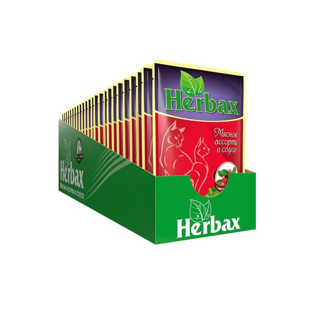 фото Влажный корм для кошек herbax , мясное ассорти, 24шт по 100г