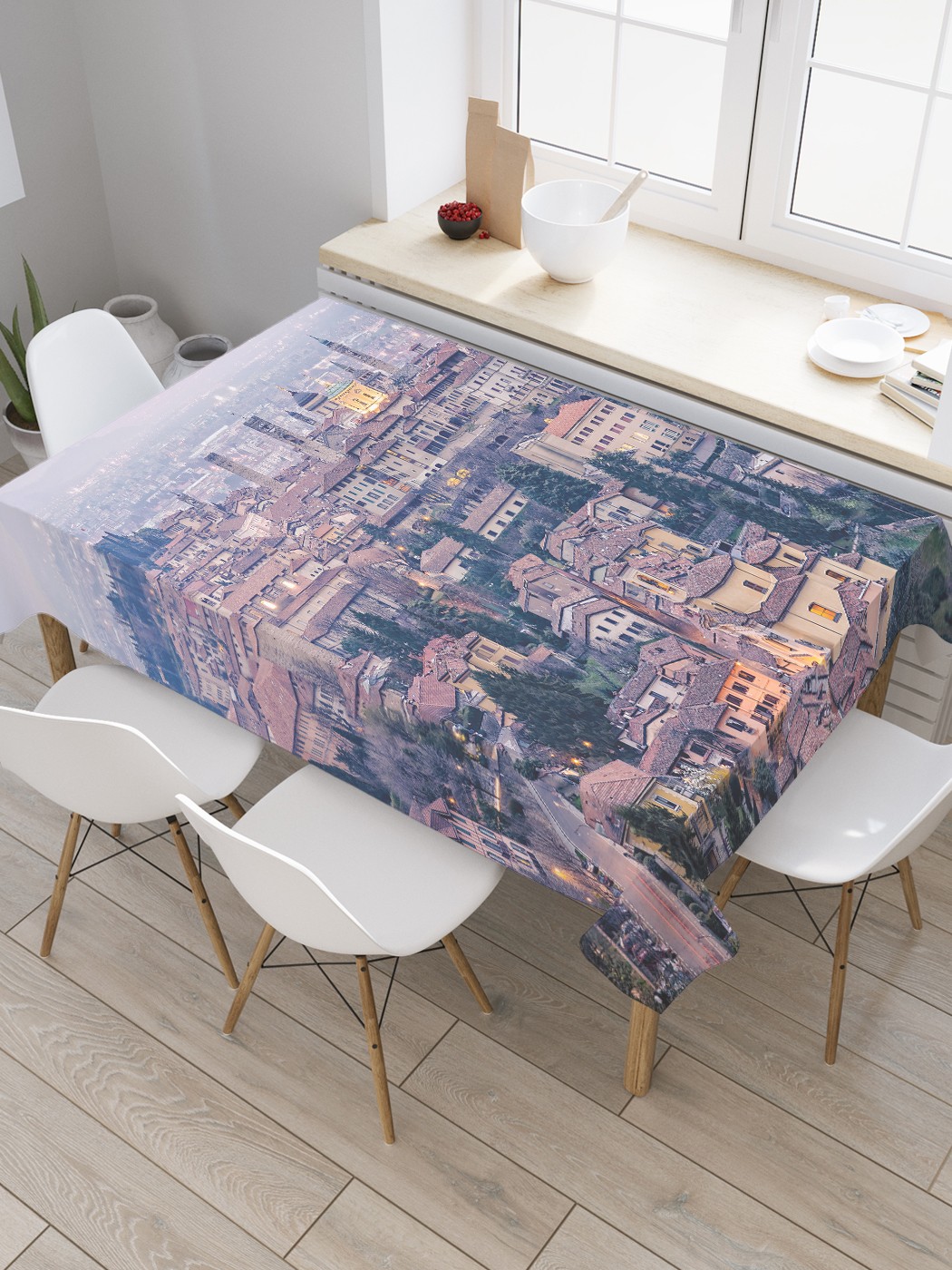 

Скатерть прямоугольная JoyArty "Панорама старого города" из оксфорда, 180x145 см, Коричневый, Панорама старого города