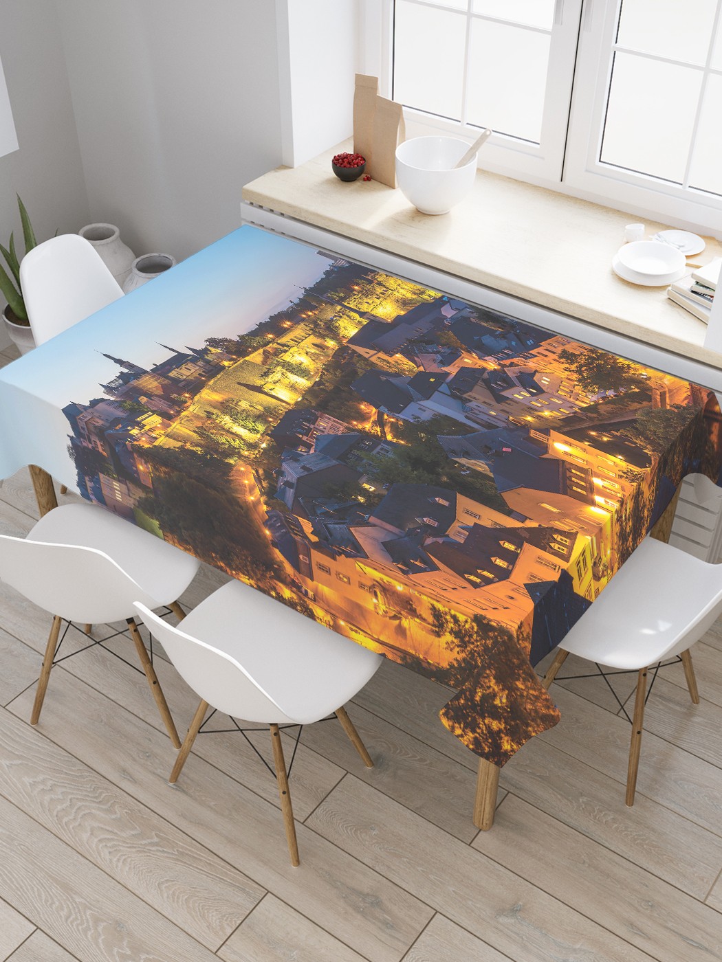 

Скатерть прямоугольная JoyArty "Вечерний старый город" из оксфорда, 180x145 см, Желтый, Вечерний старый город