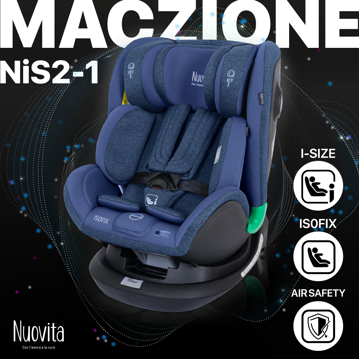 Автокресло Nuovita Maczione NiS2-1 Isofix, группа 0+/1/2/3, до 36 кг (Blu/Синий) автокресло nuovita maczione nis2 1