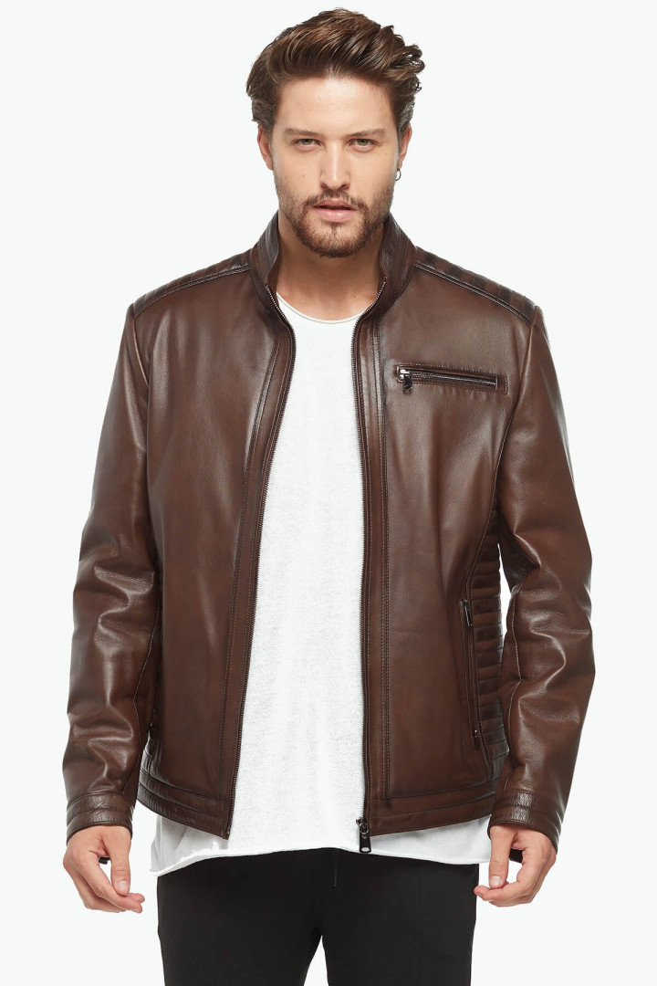 Кожаная куртка мужская Deriza 35-8718 коричневая XL (товары доставляются из-за рубежа)