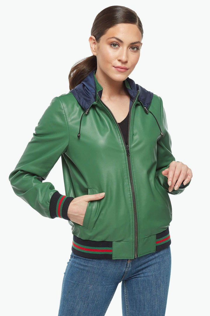 Кожаная куртка женская Deriza 39-1171KY зеленая S (товары доставляются из-за рубежа)