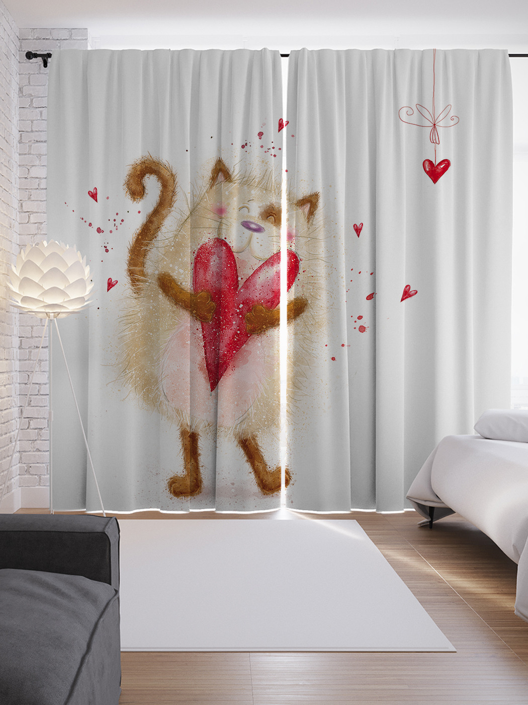 

Шторы JoyArty с фотопечатью "С любовью от котика" из сатена, 290х265 см, серия 156- 1