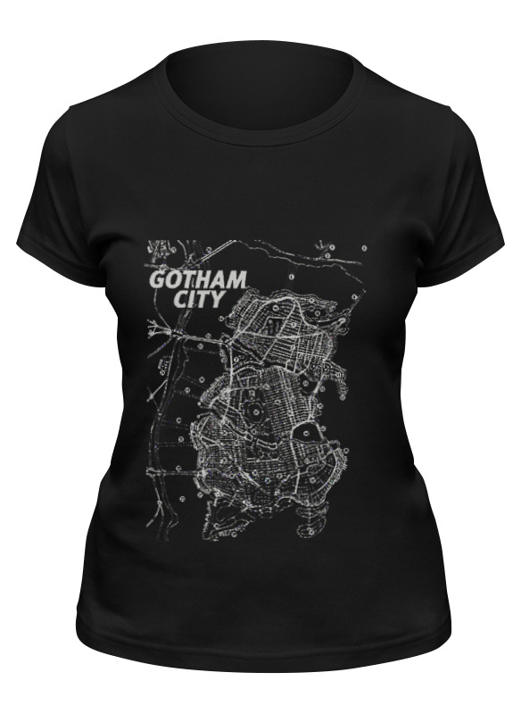 

Футболка женская Printio Gotham city map черная L, Черный, Gotham city map