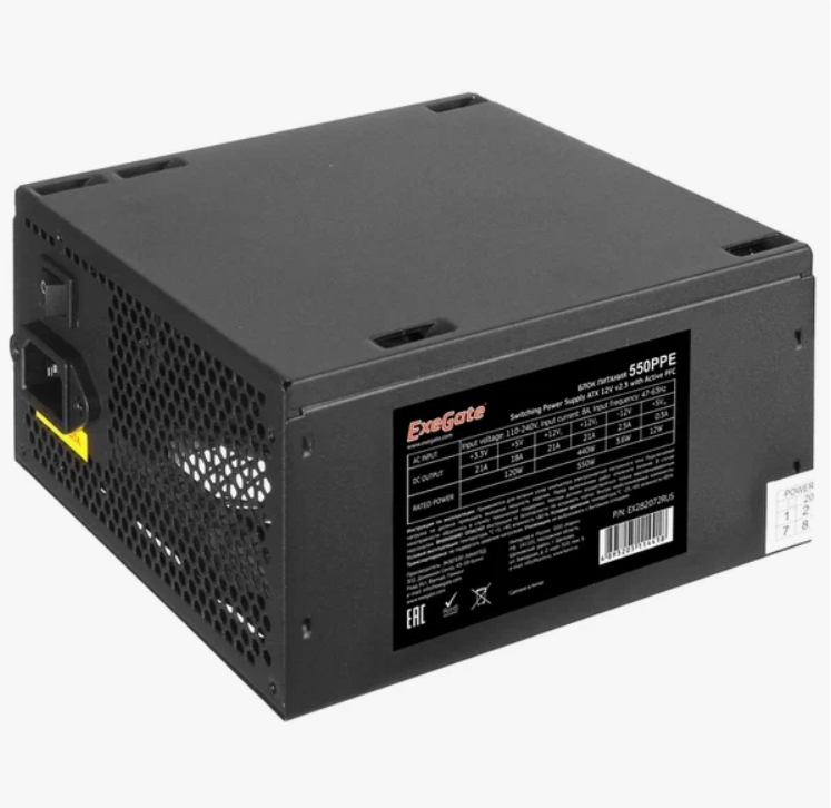 

Блок питания ExeGate 550PPE EX282072RUS-PC Black, Черный, 550PPE