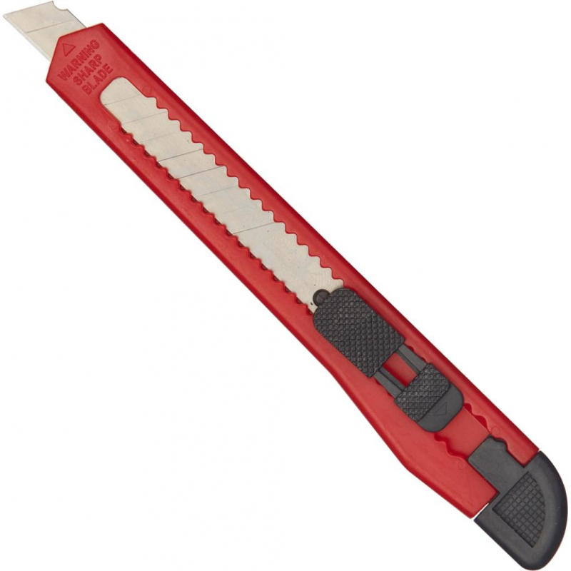 Нож канцелярский  9мм Attache с фиксатором, полибег, цв.красный