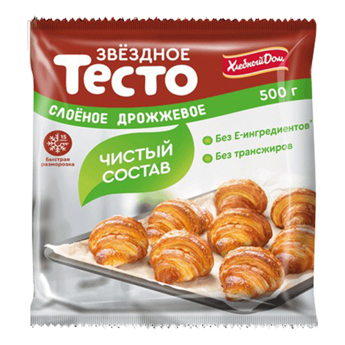 

Тесто Хлебный Дом Звездное слоеное дрожжевое замороженное 500 г