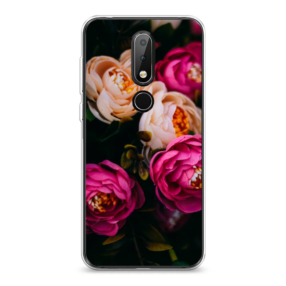 фото Чехол awog "розовые пионы на черном" для nokia 6.1 plus