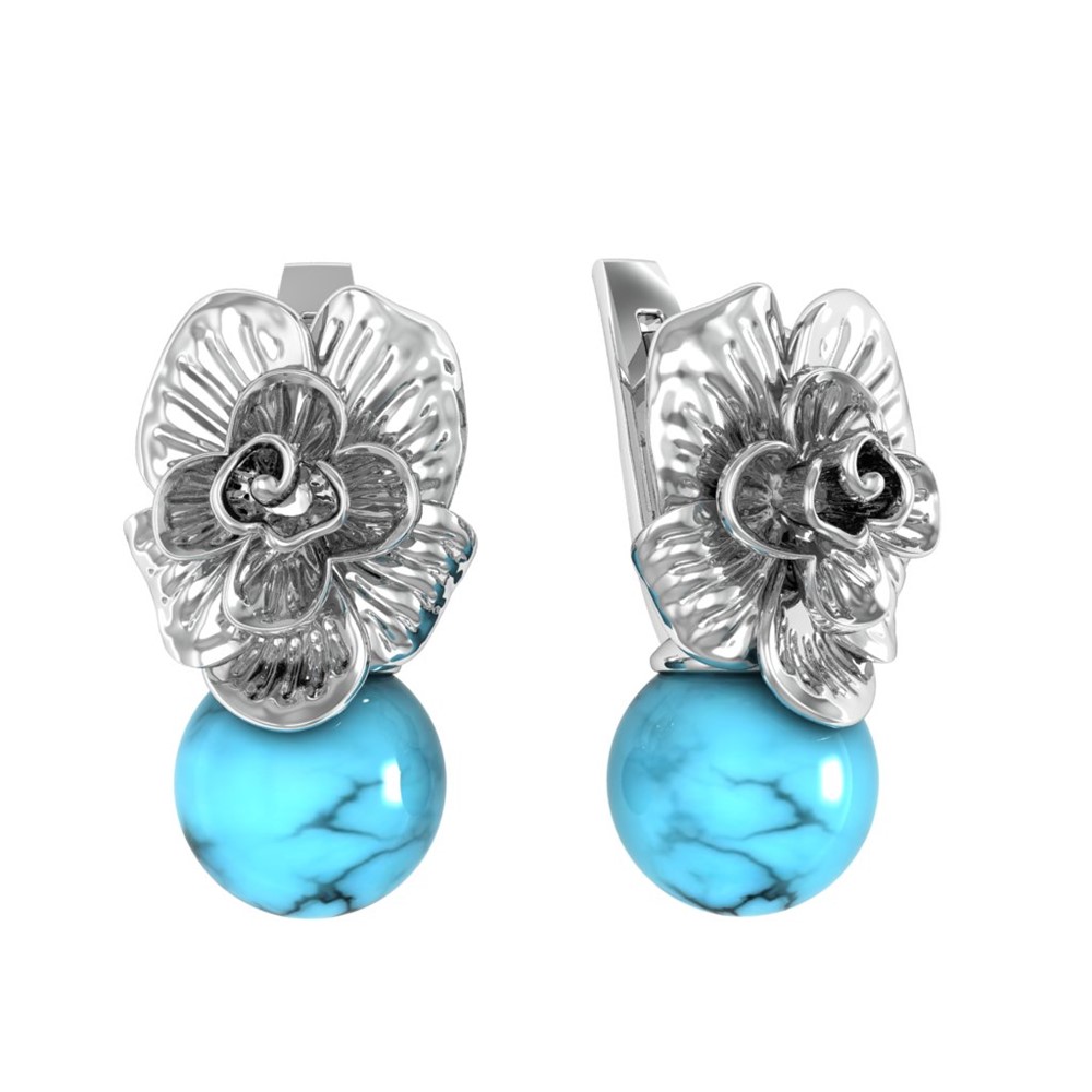

Серьги из серебра ПРИВОЛЖСКИЙ ЮВЕЛИР 301529-BZ, бирюза, 301529-BZ