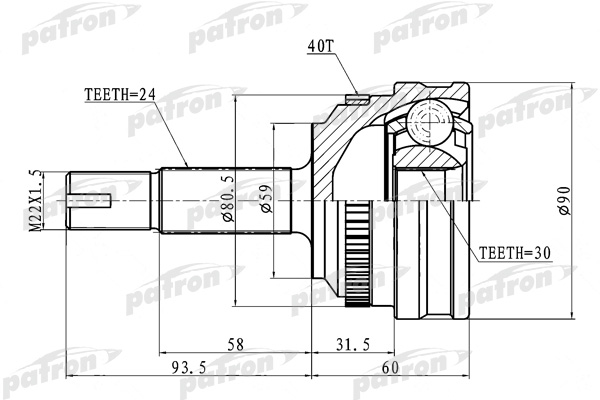 

ШРУС наружный с кольцом ABS 24X59X30 ABS:40T GEELY MK, CK PATRON PCV1715