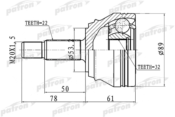 

ШРУС наружный 22X53.2X32 CHERY AMULET (A15) 06- PATRON PCV1716