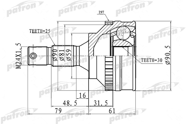 

ШРУС наружный с кольцом ABS 25X59X30 ABS:29T LIFAN BREEZ 1.3 PATRON PCV1717