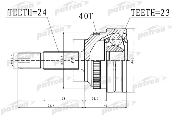 

ШРУС наружный с кольцом ABS 24X59X23 ABS:40T GEELY MK, CK PATRON PCV1718