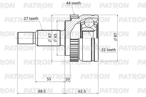 

ШРУС наружный 27x65x32 ABS:44T RENAULT: ESPACE III 96-00 PATRON PCV1732