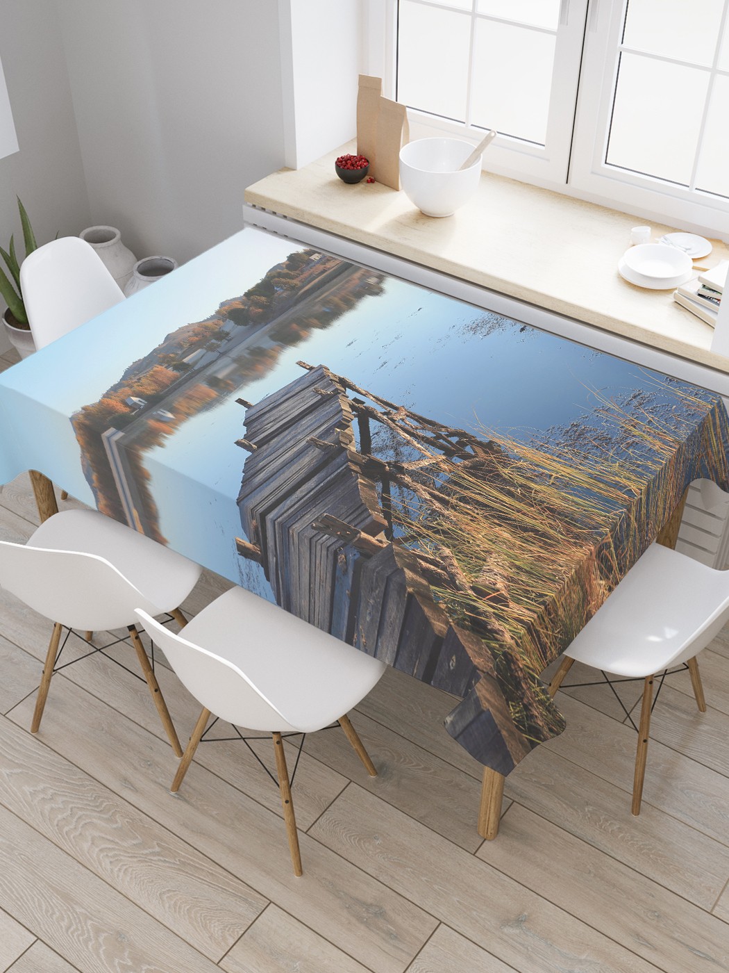 фото Скатерть прямоугольная joyarty на кухонный стол "рыбацкий помост" из оксфорда, 180x145 см